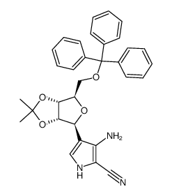 3-amino-4-((3aS,4S,6R,6aR)-2,2-dimethyl-6-((trityloxy)methyl)tetrahydrofuro[3,4-d][1,3]dioxol-4-yl)-1H-pyrrole-2-carbonitrile结构式