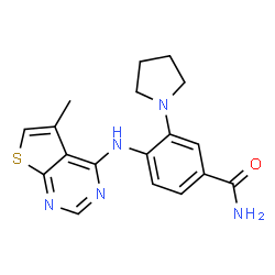 4-(5-methylthieno[2,3-d]pyrimidin-4-ylamino)-3-(pyrrolidin-1-yl)-benzamide structure