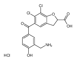 6,7-dichloro-2,3-dihydro-5-<3-(aminomethyl)-4-hydroxybenzoyl>-2-benzofurancarboxylic acid hydrochloride Structure