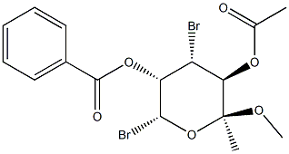 (6R)-Methyl 4-bromo-6-C-bromo-1,4-dideoxy-β-L-fructopyranoside 3-acetate 5-benzoate Structure