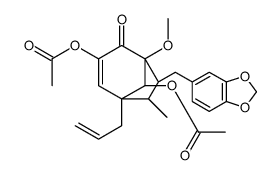 3,8-Bis(acetyloxy)-7-[(1,3-benzodioxol-5-yl)methyl]-1-methoxy-6-methyl-5-(2-propenyl)bicyclo[3.2.1]oct-3-en-2-one结构式