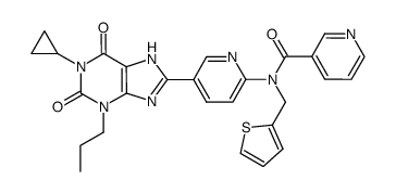 1-cyclopropyl-3-propyl-8-[6-[(N-nicotinoyl-N-[(thiophen-2-yl)methyl]amino)]-3-pyridyl]xanthine Structure