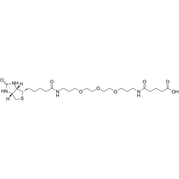 Biotinyl-NH-PEG3-C3-amido-C3-COOH Structure