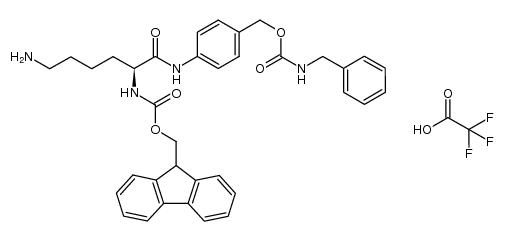 (9H-fluoren-9-yl)methyl (S)-(6-amino-1-((4-(((benzylcarbamoyl)oxy)methyl)phenyl)amino)-1-oxohexan-2-yl)carbamate 2,2,2-trifluoroacetate结构式