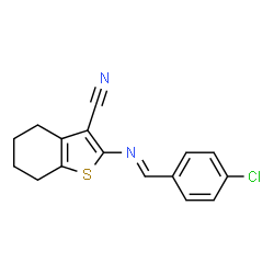 2-([(E)-(4-CHLOROPHENYL)METHYLIDENE]AMINO)-4,5,6,7-TETRAHYDRO-1-BENZOTHIOPHENE-3-CARBONITRILE结构式