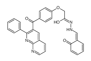 N'-[(Z)-(6-oxocyclohexa-2,4-dien-1-ylidene)methyl]-2-[4-(2-phenyl-1,8-naphthyridine-3-carbonyl)phenoxy]acetohydrazide结构式