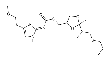 [2-methyl-2-(1-propylsulfanylpropan-2-yl)-1,3-dioxolan-4-yl]methyl N-[5-(2-methylsulfanylethyl)-1,3,4-thiadiazol-2-yl]carbamate Structure