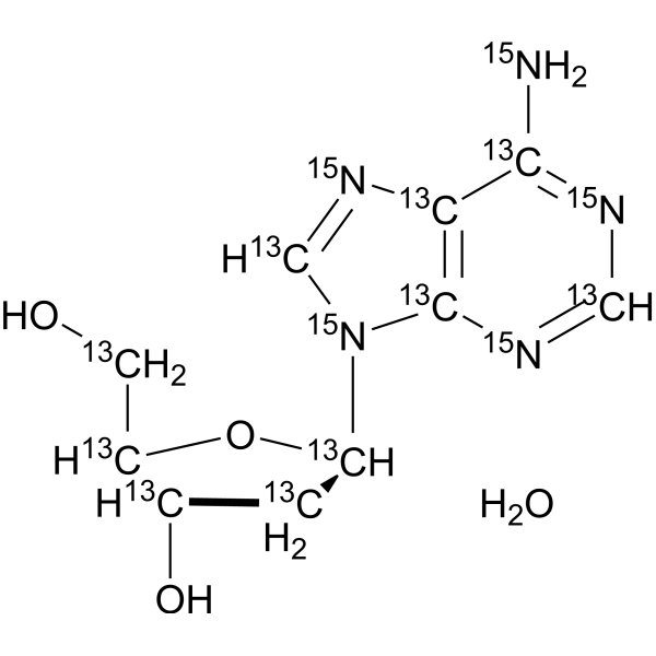 2'-Deoxyadenosine monohydrate-13C10,15N5 hydrate结构式
