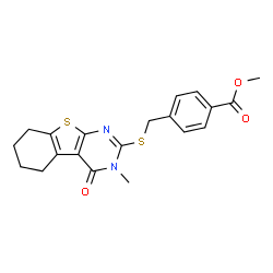 methyl 4-(((3-methyl-4-oxo-3,4,5,6,7,8-hexahydrobenzo[4,5]thieno[2,3-d]pyrimidin-2-yl)thio)methyl)benzoate structure