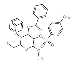 a-D-Glucopyranoside, methyl6-deoxy-6-iodo-, 3,4-dibenzoate 2-(4-methylbenzenesulfonate)结构式