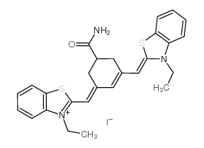 2-[(5-(AMINOCARBONYL)-3-([3-ETHYL-1,3-BENZOTHIAZOL-2(3H)-YLIDENE]METHYL)-2-CYCLOHEXEN-1-YLIDENE)METHYL]-3-ETHYL-1,3-BENZOTHIAZOL-3-IUM IODIDE Structure