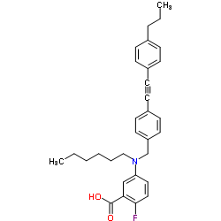 2-Fluoro-5-[(hexyl)[4-[(4-propylphenyl)ethynyl]benzyl]amino]benzoic acid结构式