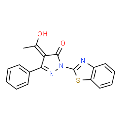 (4Z)-2-(1,3-benzothiazol-2-yl)-4-(1-hydroxyethylidene)-5-phenyl-2,4-dihydro-3H-pyrazol-3-one结构式