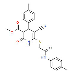 methyl 5-cyano-2-oxo-6-((2-oxo-2-(p-tolylamino)ethyl)thio)-4-(p-tolyl)-1,2,3,4-tetrahydropyridine-3-carboxylate结构式