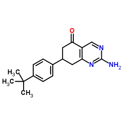 2-Amino-7-[4-(2-methyl-2-propanyl)phenyl]-7,8-dihydro-5(6H)-quinazolinone structure