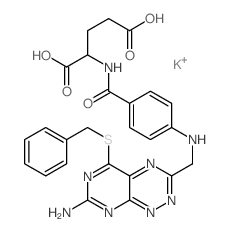 2-[[4-[(3-amino-5-benzylsulfanyl-2,4,7,9,10-pentazabicyclo[4.4.0]deca-2,4,7,9,11-pentaen-8-yl)methylamino]benzoyl]amino]pentanedioic acid structure