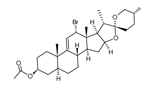 (25R)-3β-Acetoxy-12α-brom-5α-spirost-9(11)-en, 12α-Brom-9-dehydro-tigogeninacetat Structure