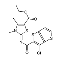 ethyl 2-(6-chlorothieno[3,2-b]thiophene-5-carbonyl)imino-3,4-dimethyl-1,3-thiazole-5-carboxylate结构式