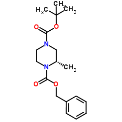 1-苄基 4-(叔丁基) (S)-2-甲基哌嗪-1,4-二羧酸酯结构式