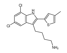 4-[5,7-dichloro-2-(4-methylthiophen-2-yl)-1H-indol-3-yl]butan-1-amine结构式