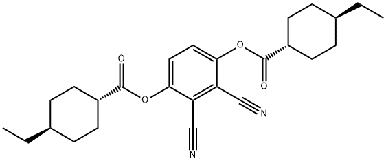 Cyclohexanecarboxylic acid, 4-ethyl-, 1,1'-(2,3-dicyano-1,4-phenylene) ester, (trans,trans)- structure