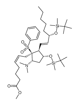 Methyl (5Z,13E,8S,9S,11R,12S,15S)-11,15-Bis(tert-butyldimethylsiloxy)-9-(dimethylamino)-8-(phenylsulfonyl)-5,13-prostadienoate结构式