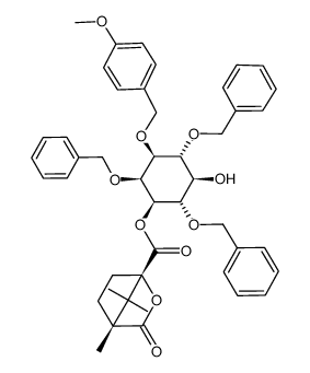 D-myo-Inositol, 1-O-(4-methoxyphenyl)methyl-2,4,6-tris-O-(phenylmethyl)-, 3-(1S,4R)-4,7,7-trimethyl-3-oxo-2-oxabicyclo2.2.1heptane-1-carboxylate结构式