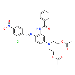 ({3-(benzoylamino)-4-[(E)-(2-chloro-4-nitrophenyl)diazenyl]phenyl}imino)diethane-2,1-diyl diacetate structure