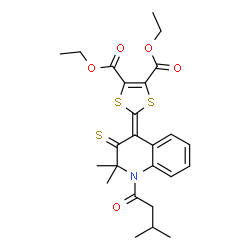 diethyl 2-(2,2-dimethyl-1-(3-methylbutanoyl)-3-thioxo-2,3-dihydroquinolin-4(1H)-ylidene)-1,3-dithiole-4,5-dicarboxylate structure