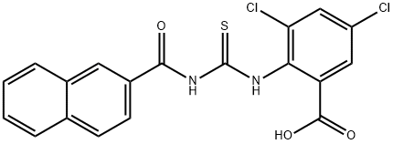 3,5-dichloro-2-[[[(2-naphthalenylcarbonyl)amino]thioxomethyl]amino]-benzoic acid Structure