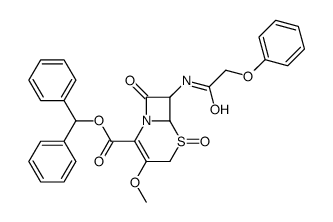 diphenylmethyl [5S-(5alpha,6beta,7alpha)]-3-methoxy-8-oxo-7-(phenoxyacetamido)-5-thia-1-azabicyclo[4.2.0]oct-2-ene-2-carboxylate 5-oxide structure