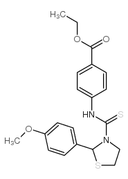 Benzoic acid, 4-[[[2-(4-methoxyphenyl)-3-thiazolidinyl]thioxomethyl]amino]-, ethyl ester (9CI) structure