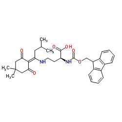 N-芴甲氧羰基-N'-[1-(4,4-二甲基-2,6-二氧代环己-1-亚基)-3-甲基丁基]-l-2,4-二氨基丁酸结构式