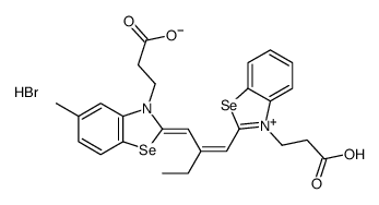 3-(2-carboxyethyl)-2-[2-[[3-(2-carboxyethyl)-(3H)-benzoselenazol-2-ylidene]methyl]but-1-enyl]-5-methylbenzoselenazolium bromide structure