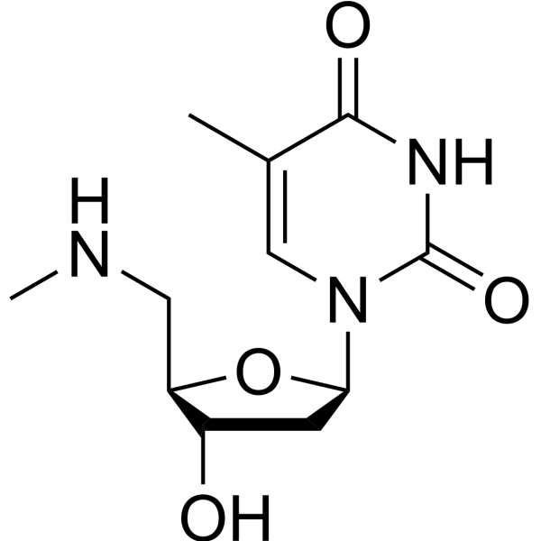 1-[4-hydroxy-5-(methylaminomethyl)oxolan-2-yl]-5-methyl-pyrimidine-2,4-dione结构式
