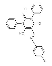 5-[(4-bromophenyl)hydrazinylidene]-1-(2-chlorophenyl)-3-phenyl-2-sulfanylidene-1,3-diazinane-4,6-dione结构式
