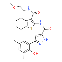 3-(2-hydroxy-3,5-dimethylphenyl)-N-(3-{[(2-methoxyethyl)amino]carbonyl}-4,5,6,7-tetrahydro-1-benzothien-2-yl)-1H-pyrazole-5-carboxamide结构式