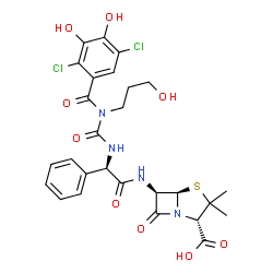 6-(2-(3-(2,5-dichloro-3,4-dihydroxybenzoyl)-3-(3-hydroxypropyl)-1-ureido)-2-phenylacetamido)penicillanic acid Structure