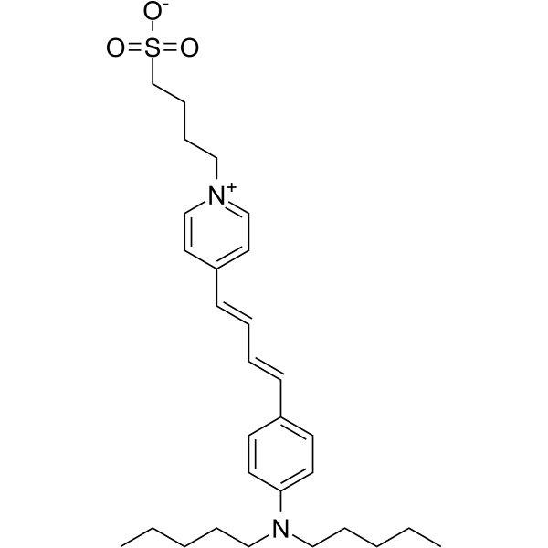 N-(4-磺酸丁基)-4-(4-(4-(二戊基氨基)苯基)丁二烯基)吡啶内盐结构式