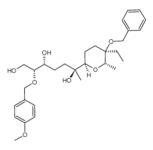 (2R,3R,6S)-6-((2R,5R,6S)-5-(benzyloxy)-5-ethyl-6-methyltetrahydro-2H-pyran-2-yl)-2-((4-methoxybenzyl)oxy)heptane-1,3,6-triol Structure