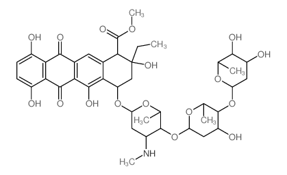 1-Naphthacenecarboxylicacid, 4-[[O-2,6-dideoxy-a-L-lyxo-hexopyranosyl-(1®4)-O-2,6-dideoxy-a-L-lyxo-hexopyranosyl-(1®4)-2,3,6-trideoxy-3-(methylamino)-a-L-lyxo-hexopyranosyl]oxy]-2-ethyl-1,2,3, Structure