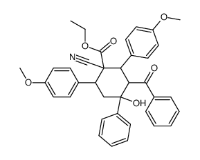 2-benzoyl-4-carbethoxy-4-cyano-3,5-di-(p-methoxyphenyl)-1-phenylcyclohexan-1-ol结构式