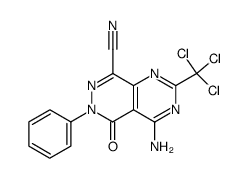 4-Amino-5-oxo-6-phenyl-2-trichloromethyl-5,6-dihydro-pyrimido[4,5-d]pyridazine-8-carbonitrile结构式