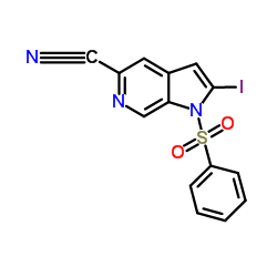 2-Iodo-1-(phenylsulfonyl)-1H-pyrrolo[2,3-c]pyridine-5-carbonitrile结构式