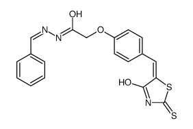 N-(benzylideneamino)-2-[4-[(E)-(4-oxo-2-sulfanylidene-thiazolidin-5-yl idene)methyl]phenoxy]acetamide structure