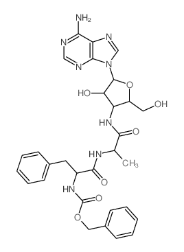 9H-Purin-6-amine,9-[3-deoxy-3-[[1-oxo-2-[[1-oxo-3-phenyl-2-[[(phenylmethoxy)carbonyl]amino]propyl]amino]propyl]amino]-b-D-arabinofuranosyl]- (9CI) structure