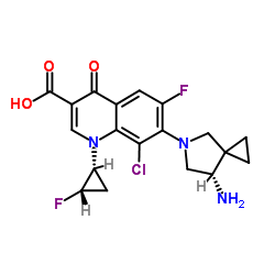 3-Quinolinecarboxylic acid, 7-[(7S)-7-amino-5-azaspiro[2.4]hept-5-yl]-8-chloro-6-fluoro-1-[(1R,2S)-2-fluorocyclopropyl]-1,4-dihydro-4-oxo-, rel-结构式