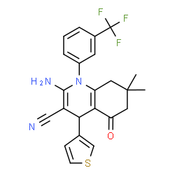 2-amino-7,7-dimethyl-5-oxo-4-(3-thienyl)-1-[3-(trifluoromethyl)phenyl]-1,4,5,6,7,8-hexahydro-3-quinolinecarbonitrile结构式