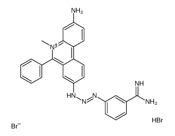 3-[2-(3-amino-5-methyl-6-phenylphenanthridin-5-ium-8-yl)iminohydrazinyl]benzenecarboximidamide,bromide,hydrobromide Structure