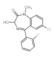 7-Chloro-5-(2-fluorophenyl)-1,3-dihydro-3-hydroxy-1-methyl-2H-1,4-benzodiazepin-2-one结构式